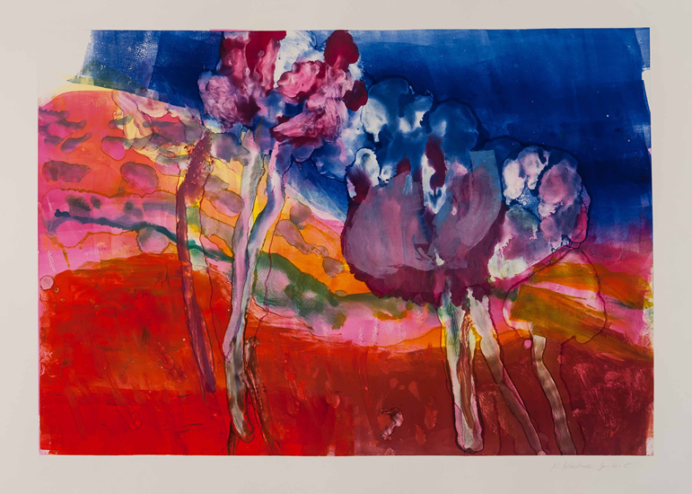 Monotype titled River, 6: Purple Blossoms