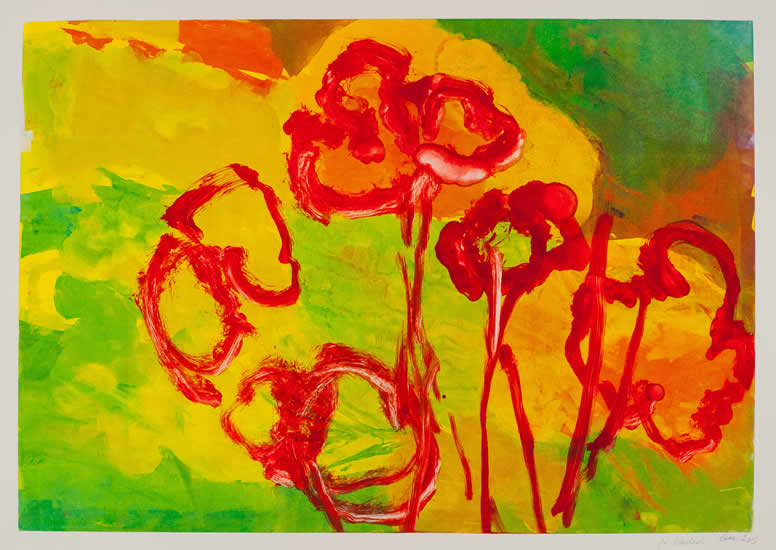Monotype titled - Garden in Green, Red and Yellow, 2013
