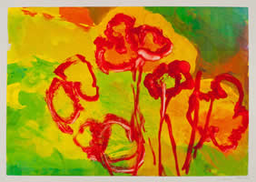 Monotype titled - Garden in Green, Red and Yellow